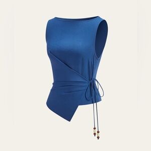 Commence Asymmetric Wrap-Tie Sleeveless Top Blue Small NWT IN PACKAGE